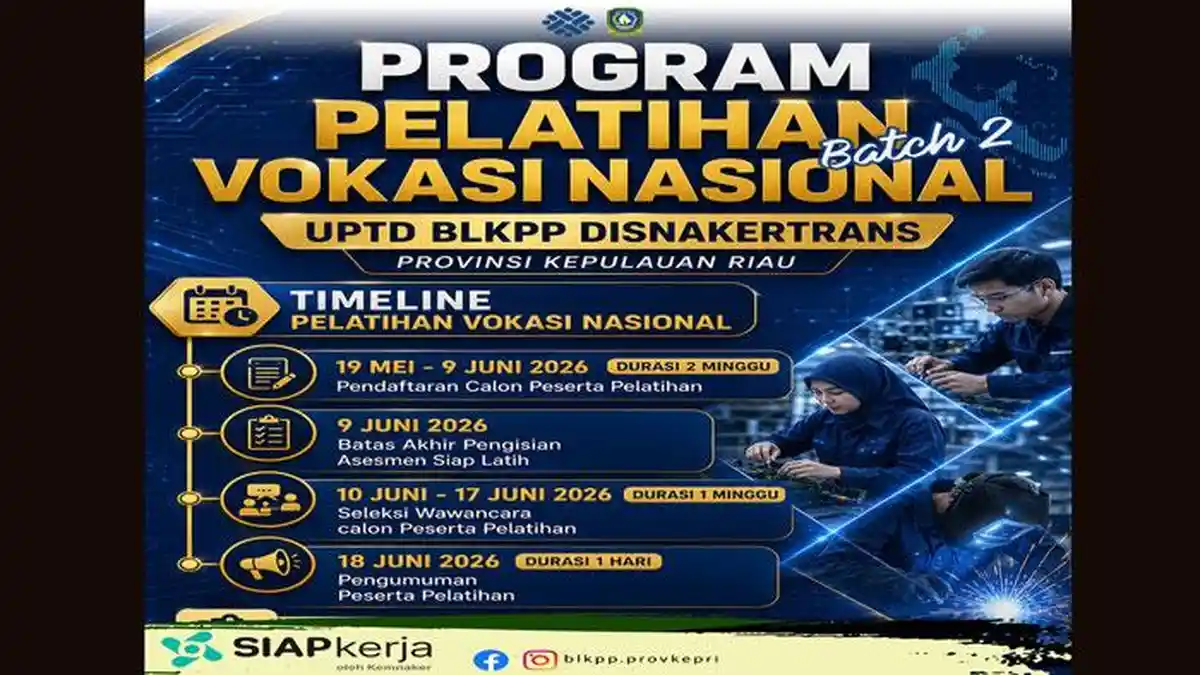 BLKPP Kepri Buka Pelatihan Vokasi Gratis 2026, Ada Teknisi AC hingga Otomasi Listrik