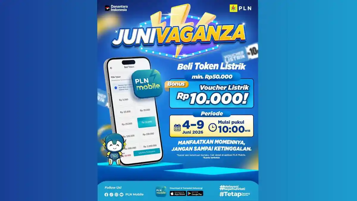 Promo JUNIVAGANZA, Beli Token di PLN Mobile Dapat Bonus Voucher Listrik Rp10 Ribu