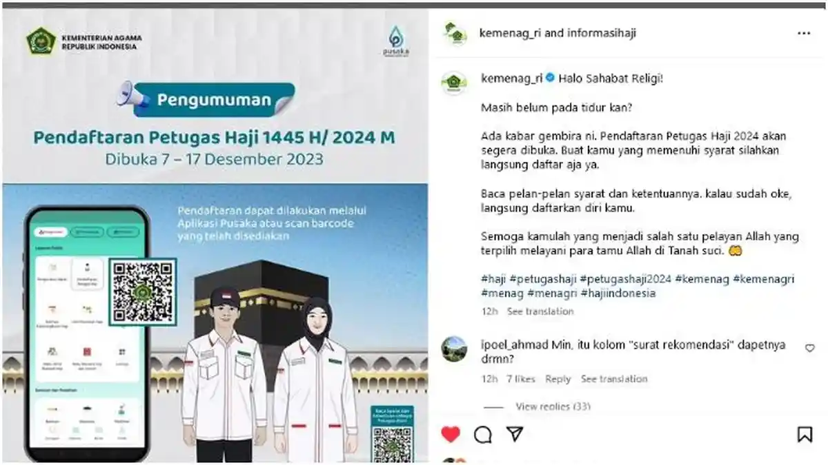 Pendaftaran Petugas Haji 2024 Dibuka hingga 17 Desember 2023, Usia Minimal 30 Tahun