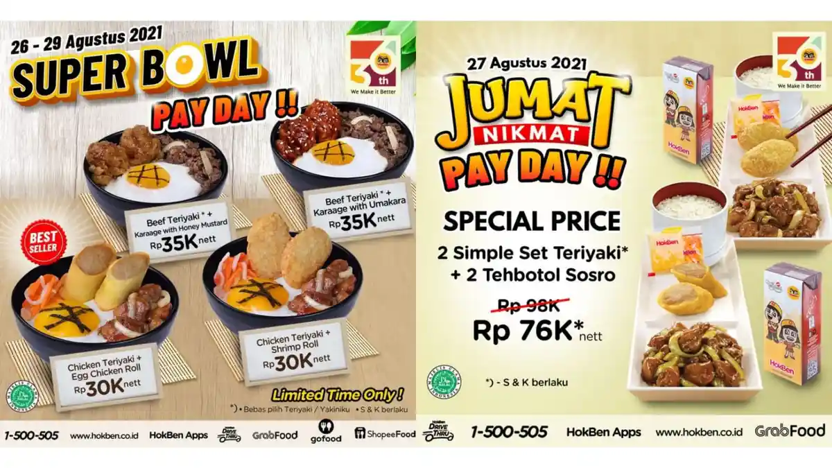 BARU! Promo HokBen Hari Ini 27 Agustus 2021, 2 Simple Set Teriyaki + 2 Tehbotol Sosro Rp 76.000