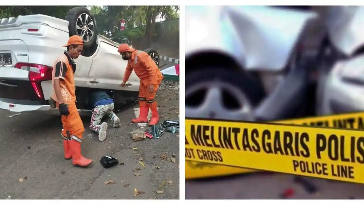 Kecelakaan di Jalan Gatsu: Ertiga Terbalik Usai Tabrak Motor & Pagar Hotel Sultan, si Sopir Kabur