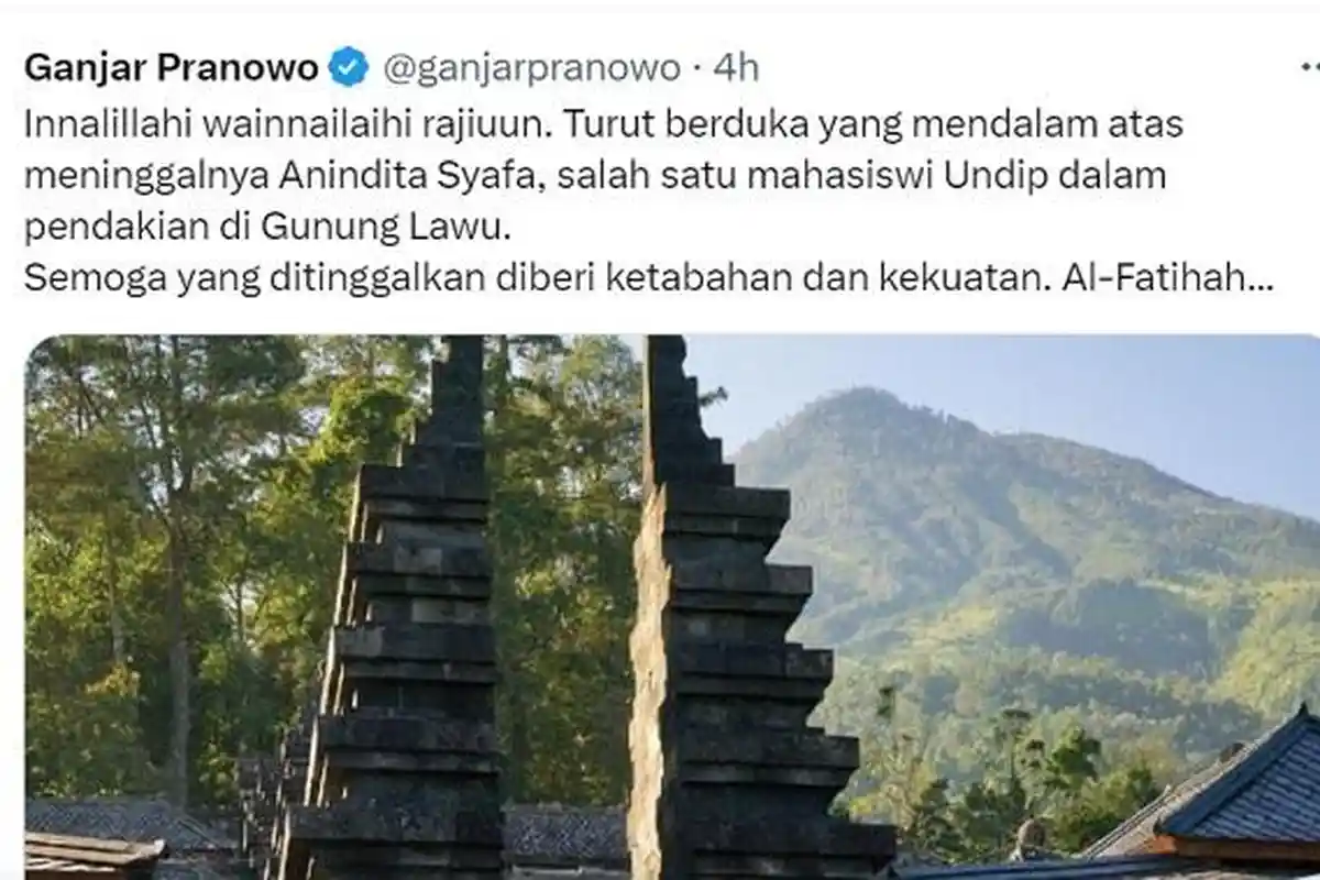 Mahasiswi Undip Ditemukan Tewas di Kaki Gunung Lawu dengan Mulut Berbusa, Berikut Identitasnya