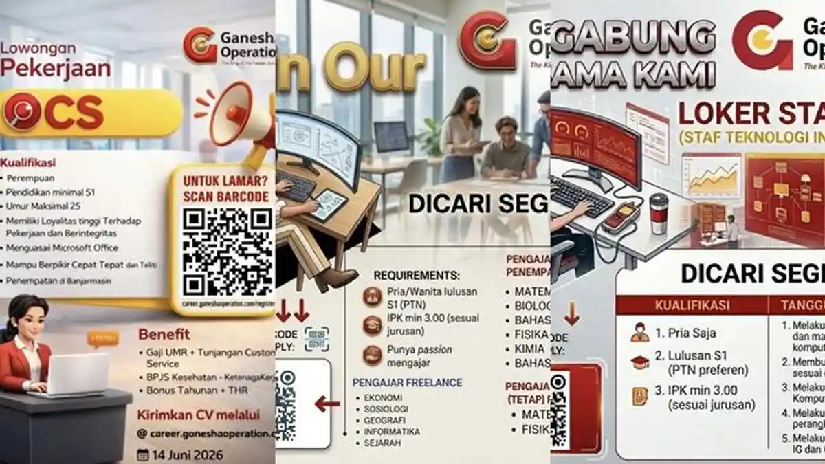 Lowongan Kerja di Bimbel Ganesha Operation Kalimantan Selatan, Dicari CS, Staf TI dan Pengajar