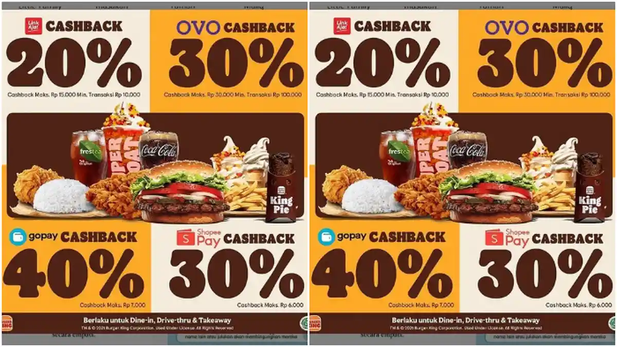 Promo Burger King: Cashback hingga 40%, Bayar dengan LinkAja, Ovo, ShopeePay, GoPay