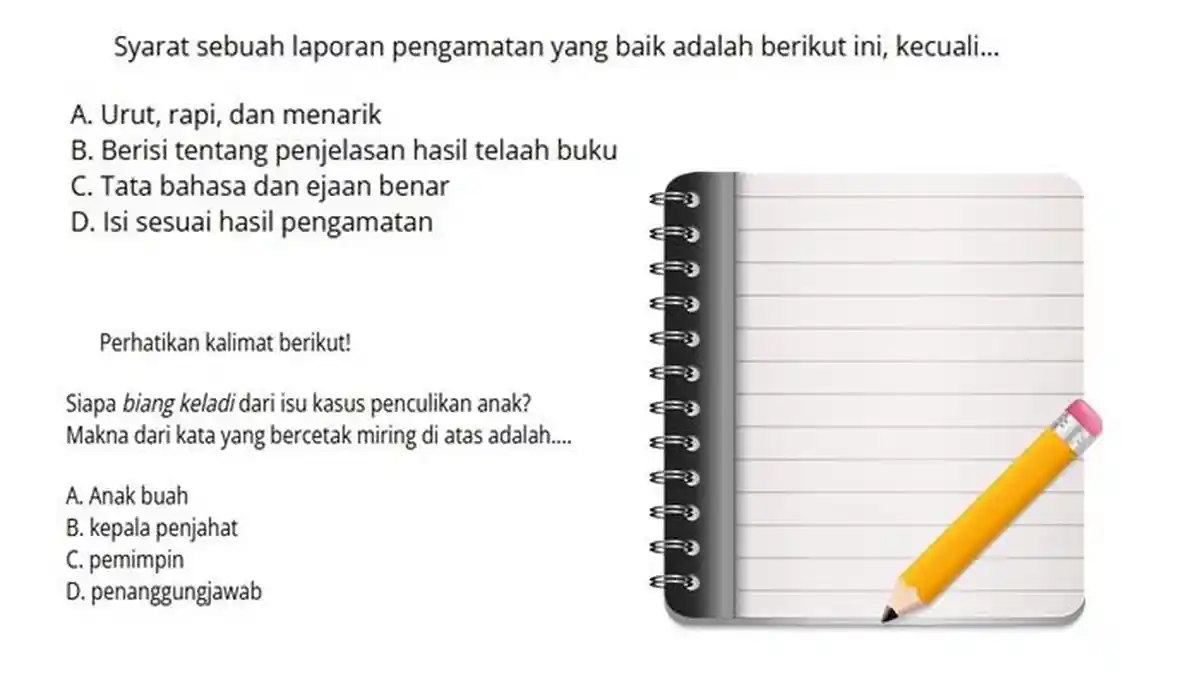 40 Soal dan Kunci Jawaban Ujian Sekolah Bahasa Indonesia Kelas 6 SD, Latihan Kurikulum Merdeka