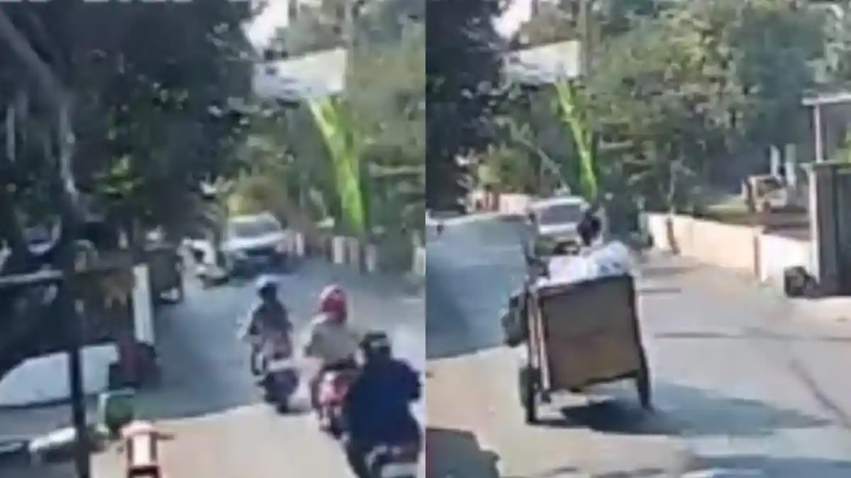 Rekaman Video Kecelakaan Motor Tabrak Gerobak Sampah di Buduran Sidoarjo Viral