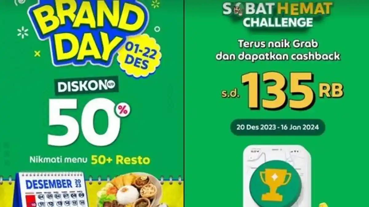 12 Kode Promo Grab Hari Ini 21 Desember 2023, GrabFood Diskon 50 Persen,GrabBike Cashback Rp135 ribu