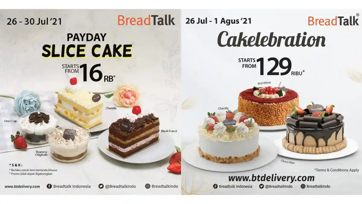 Promo BreadTalk TERBARU 27 - 30 Juli 2021, Slice Cake Rp16.000, Cake Utuh Hanya Rp129.000