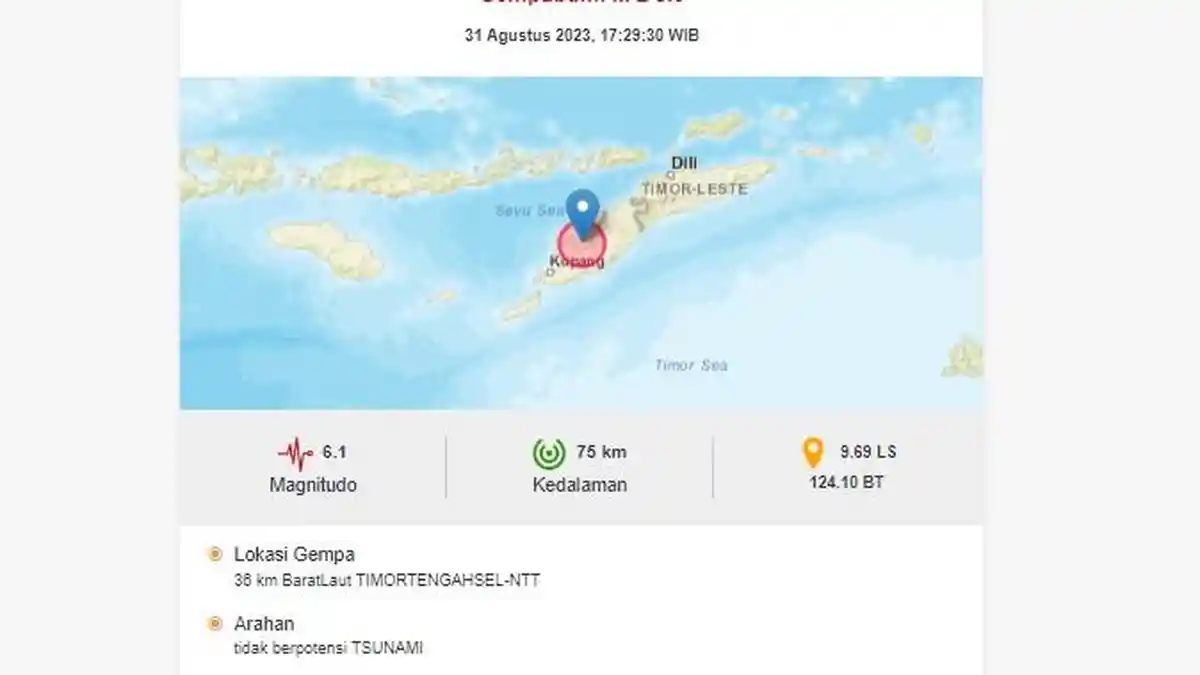 BREAKING NEWS : Gempa Magnitudo 6,1 Guncang Pulau Timor NTT, BMKG Imbau Warga Waspada