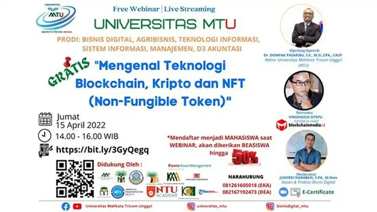 Universitas MTU Gelar Webinar Mengenal Teknologi Blockchain, Kripto dan NFT