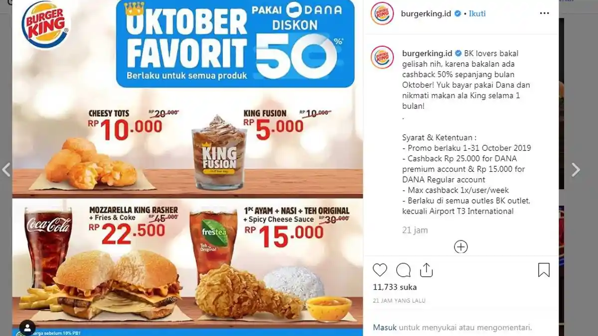 Promo Burger King Terbaru Oktober 2019, Dapatkan Cashback 50 Persen Selama Oktober 2019