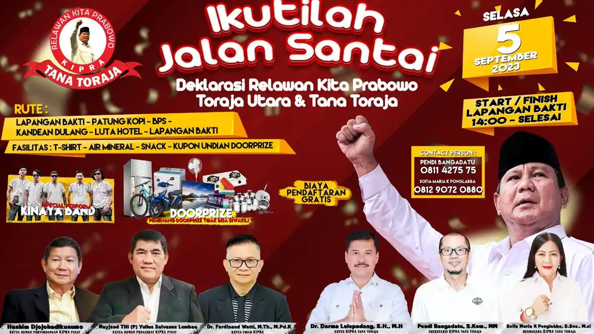 Adik Prabowo Subianto Akan Hadir di Acara Jalan Santai Kipra di Rantepao