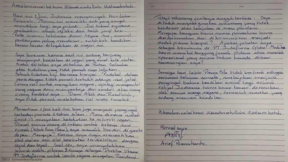 Tulis Surat dari Salemba, Arief Pramuhanto Suarakan Perjuangannya Menjemput Keadilan