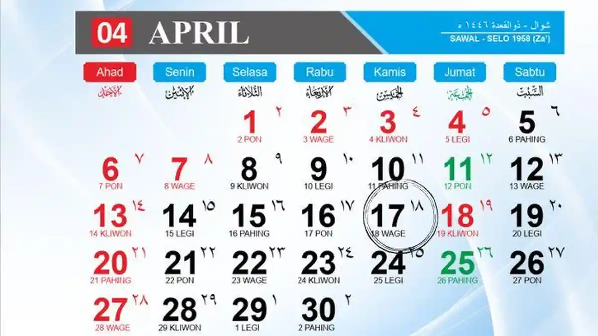 Kalender Jawa 2025: Tanggal 17 April Weton Apa? Cek Info Watak Berdasarkan Wuku