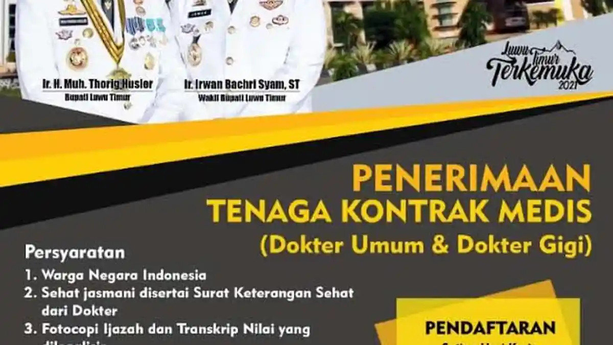 Dinas Kesehatan Luwu Timur Buka Penerimaan Dokter Umum dan Gigi, Cek Syaratnya!