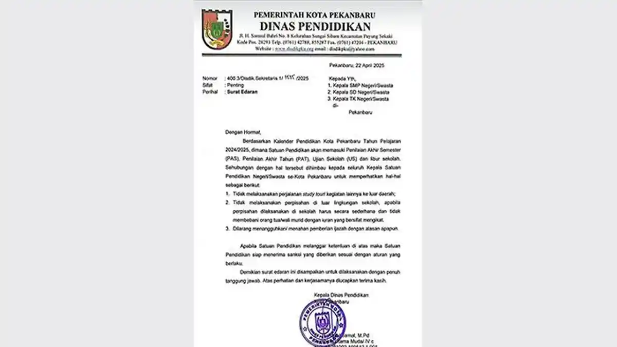 Disdik Keluarkan SE Larangan Perpisahan di Luar Sekolah dan Study Tour, Ini Kata DPRD Pekanbaru