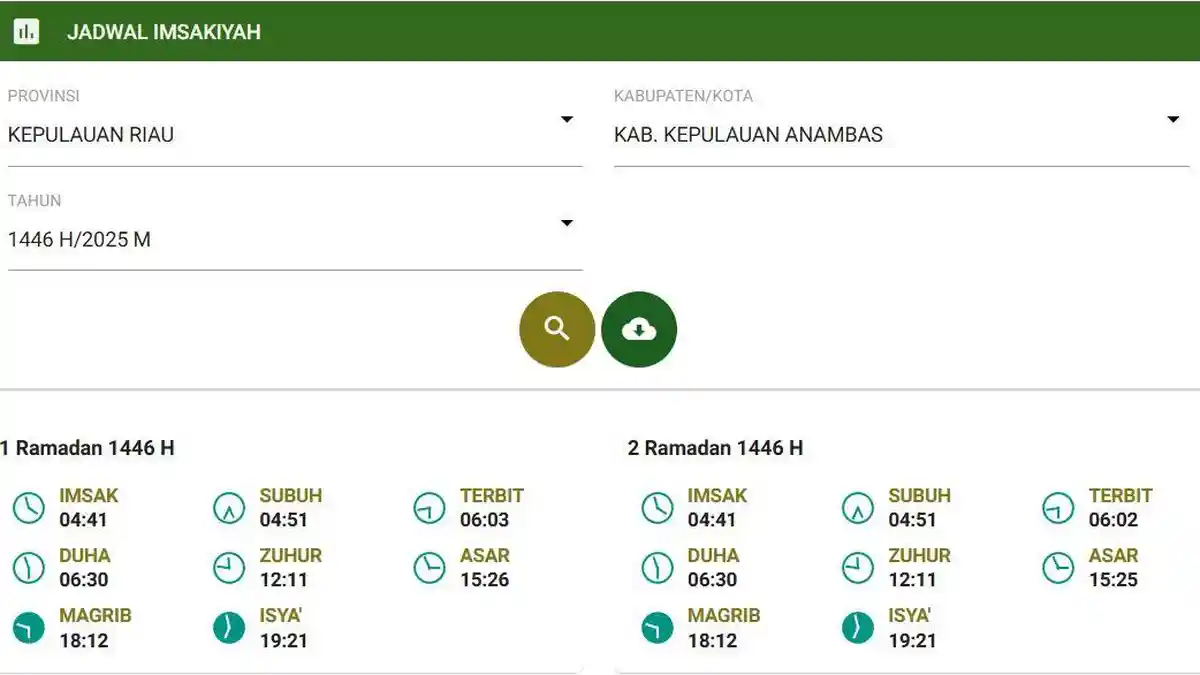 Link Jadwal Imsakiyah Kepulauan Anambas Selama Sebulan Puasa Ramadan 2025 Beserta Jadwal Solat