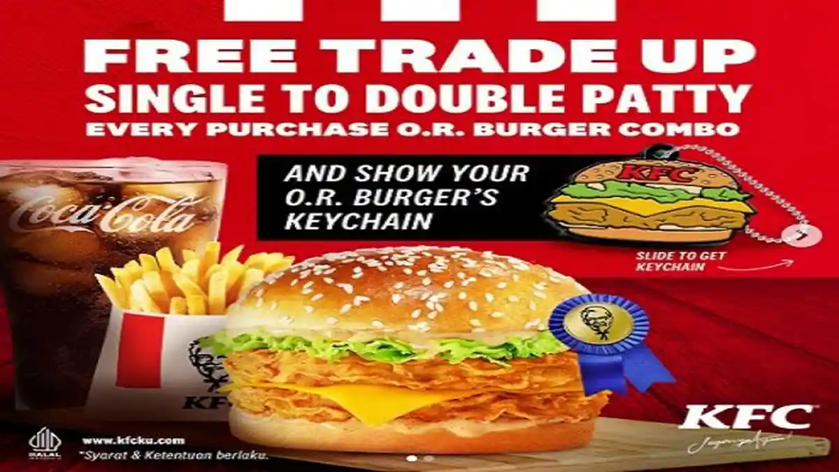 Promo KFC OKtober-Desember, Tunjukkan Keychain KFC Dapatkan O.R Burger Combo Double Patty Gratis