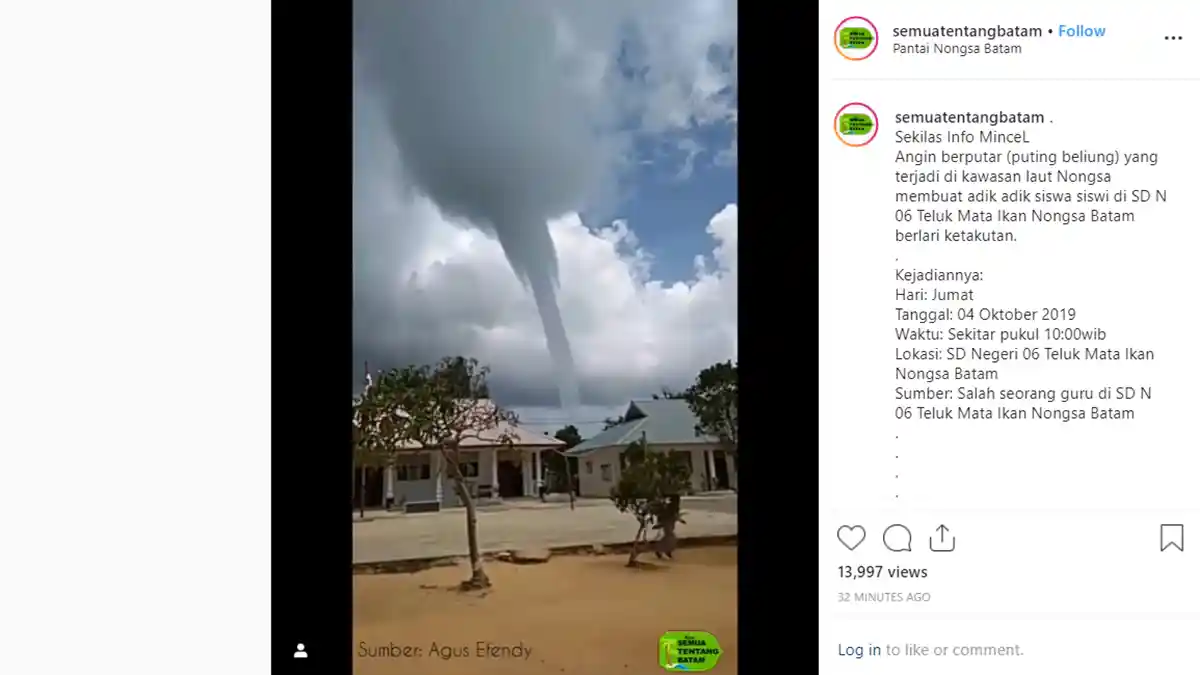 PANIK Angin Puting Beliung Muncul di Perairan Nongsa Batam, Siswa SD Kocar-kacir Lari Pulang