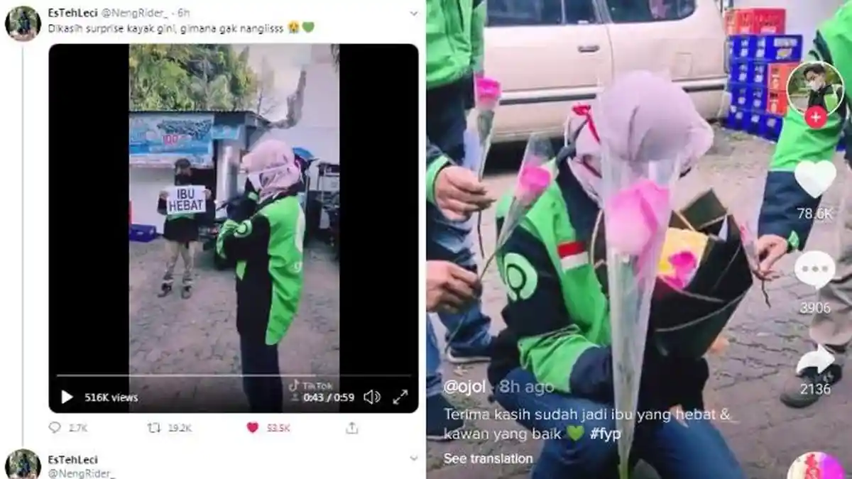 VIRAL Video Driver Ojol Terima Kejutan Bunga dan Tulisan 'Ibu Hebat', Teman Ungkap Sosoknya