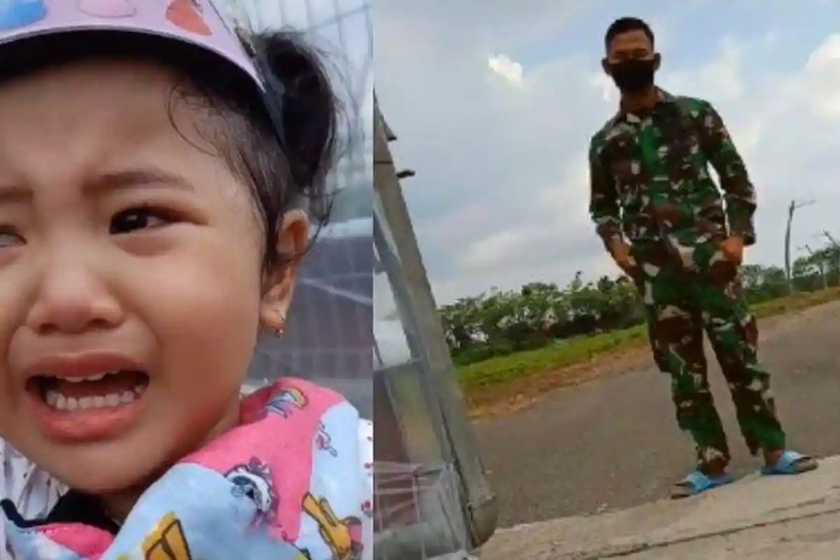 Viral Bocah Perempuan Menangis Ketakutan Lihat Pria Berseragam TNI, Tak Kenal Ternyata Ayahnya!