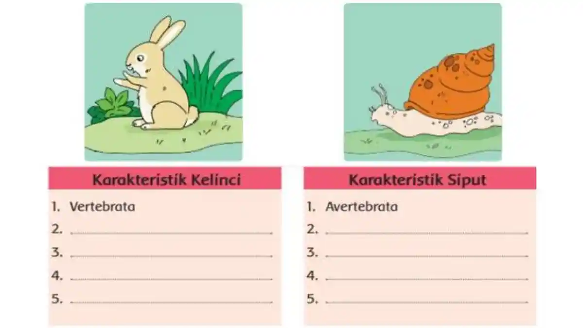 KUNCI JAWABAN Lengkap dari Soal Tema 1 Kelas 5 Hal 42-43, Organ Gerak Hewan, Vertebrata & Averbrata