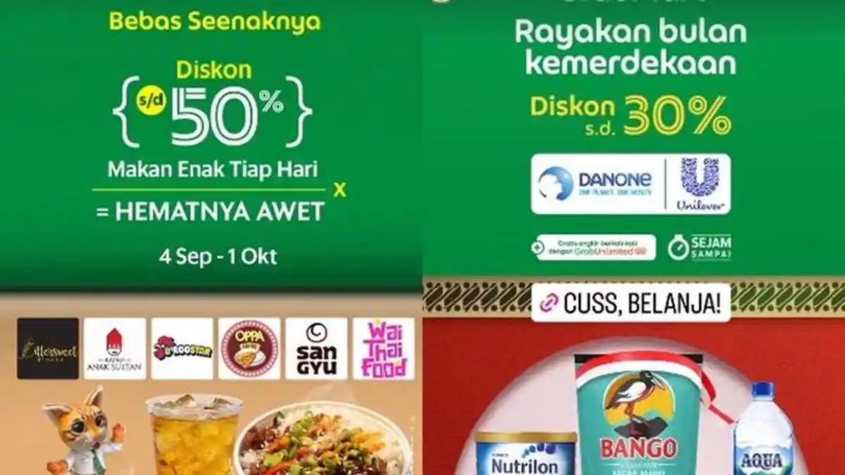 13 Kode Promo Grab Hari Ini 6 September 2023, GrabFood Diskon 50 Persen, GrabMart Potongan Rp30 ribu