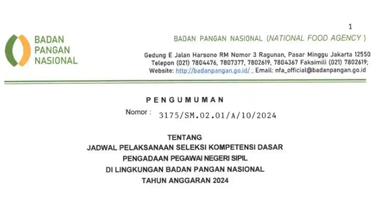 Tata Tertib SKD CPNS Badan Pangan Nasional 2024 dan Link Jadwal Ujian