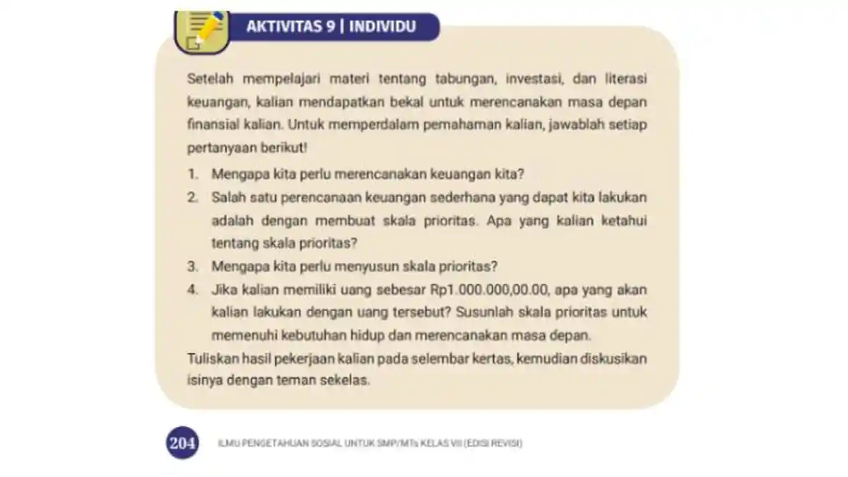 Kunci Jawaban IPS Kelas 7 Halaman 204 Kurikulum Merdeka Edisi Revisi, Skala Prioritas