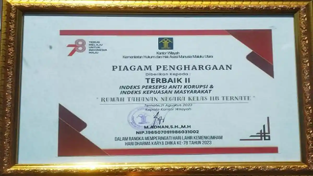 Rutan Ternate KemenkumHAM Malut Raih Predikat UPT Terbaik ke-2 Dalam Penilaian Survei lPK dan IKM