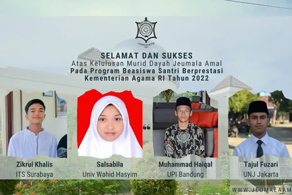Empat Lulusan Jeumala Amal Lulus Seleksi Santri Berprestasi, 3 Asal Pidie dan Satu dari Pidie Jaya