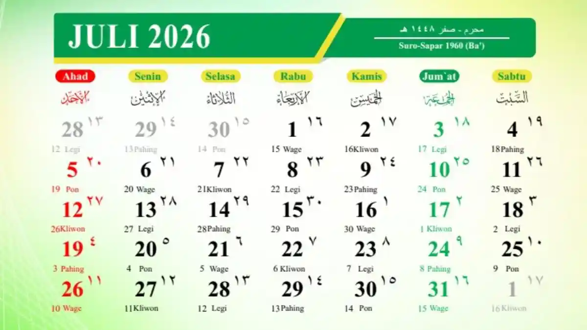 Tanggal Merah Bulan Juli 2026, Cek Sisa Libur Nasional dan Cuti Bersama Tahun Ini - Tribunnews.com