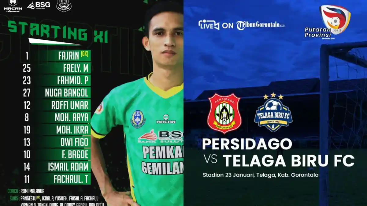 Starting XI Persidago vs Telaga Biru FC: Berikut Link Streaming Liga 3 Gorontalo