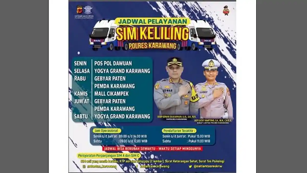 Jadwal Layanan SIM Keliling Karawang, Jumat 16 Agustus 2024, di Gebyar PATEN Pemda Karawang