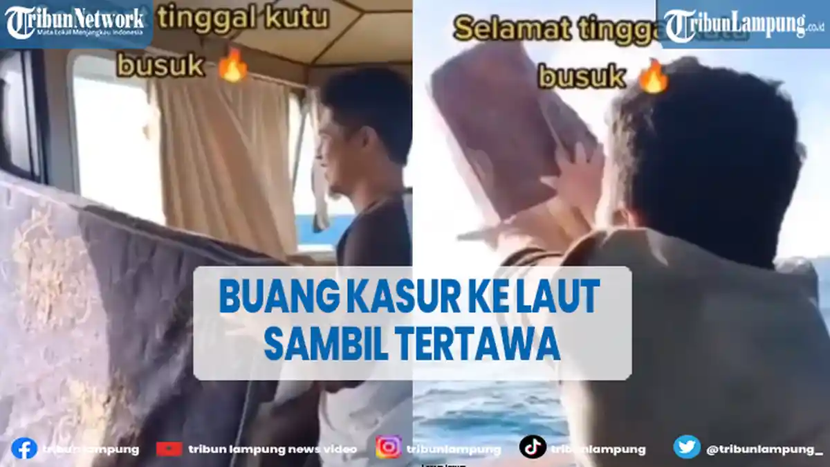 Viral Detik-detik Pria Buang Kasur ke Laut Sambil Tertawa, Banjir Kecaman