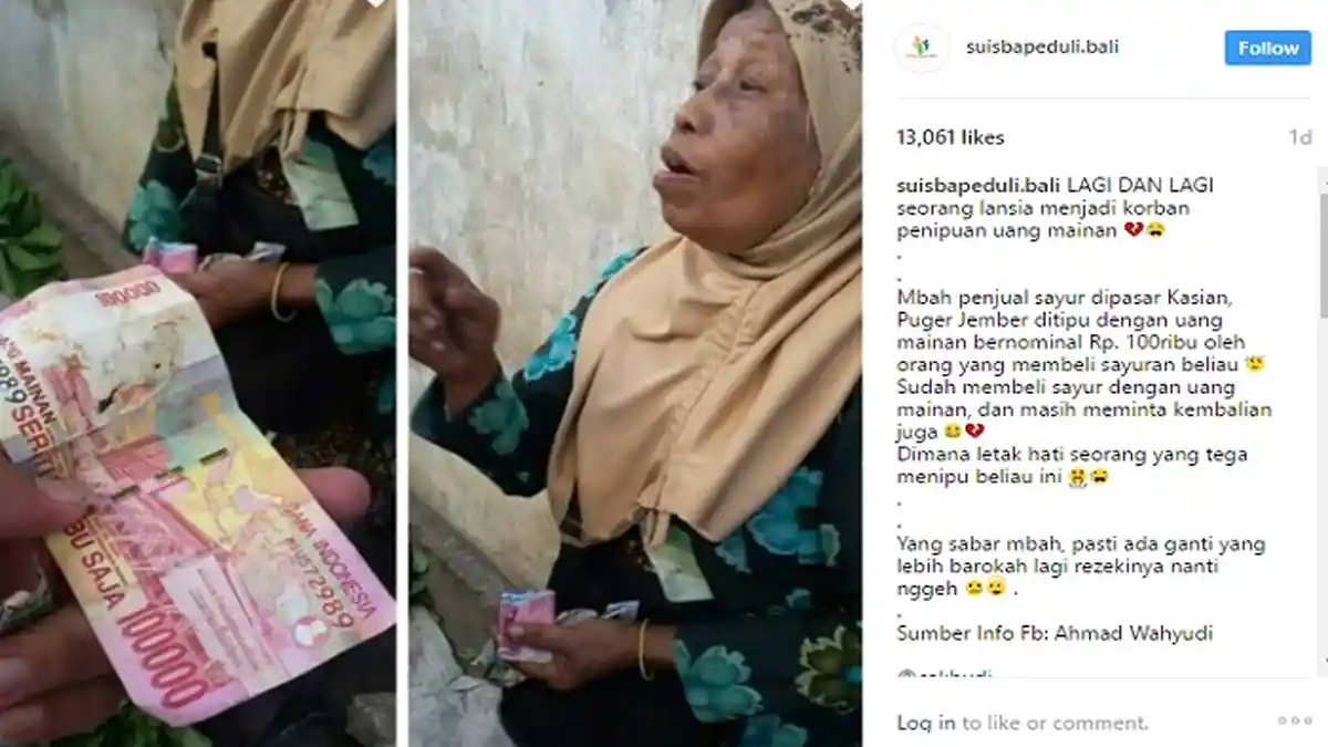 Lagi Lagi Terjadi, Setelah Kakek, Nenek Penjual Sayur Dibayar Pakai Uang Mainan, Sungguh Tega!