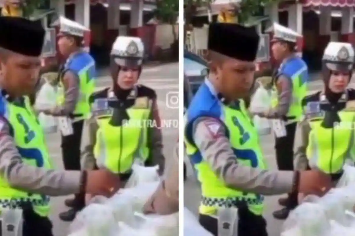 VIRAL Momen Polisi Berseragam Bagi-bagi Takjil di Pinggir Jalan Tapi Sepi Peminat, Dikira Razia