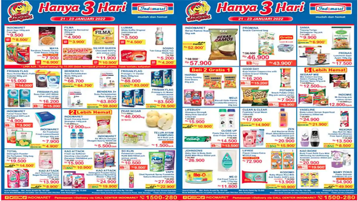 Promo JSM Indomaret Hari Ini 22 Januari 2022, Banyak Diskon Beras Susu Snack Popok Bayi & Deterjen