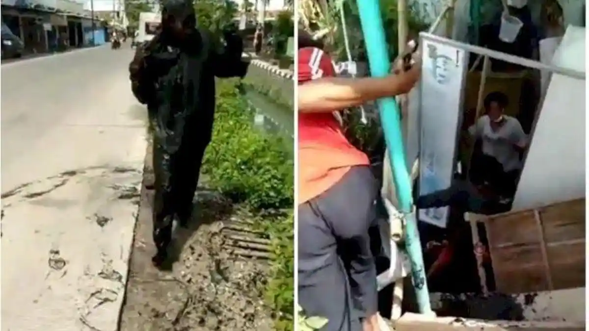 Siang Bolong, Warung Makan Ambruk hingga Pengunjung Nyungsep ke Got, Netizen Singgung Soal Azab