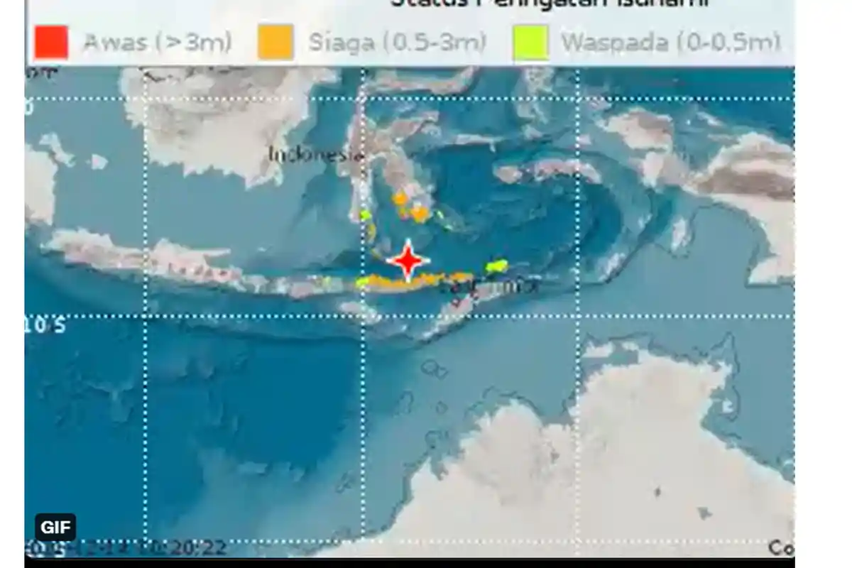 BMKG Keluarkan Peringatan Dini Tsunami Dampak Gempa M 7,5 di NTT