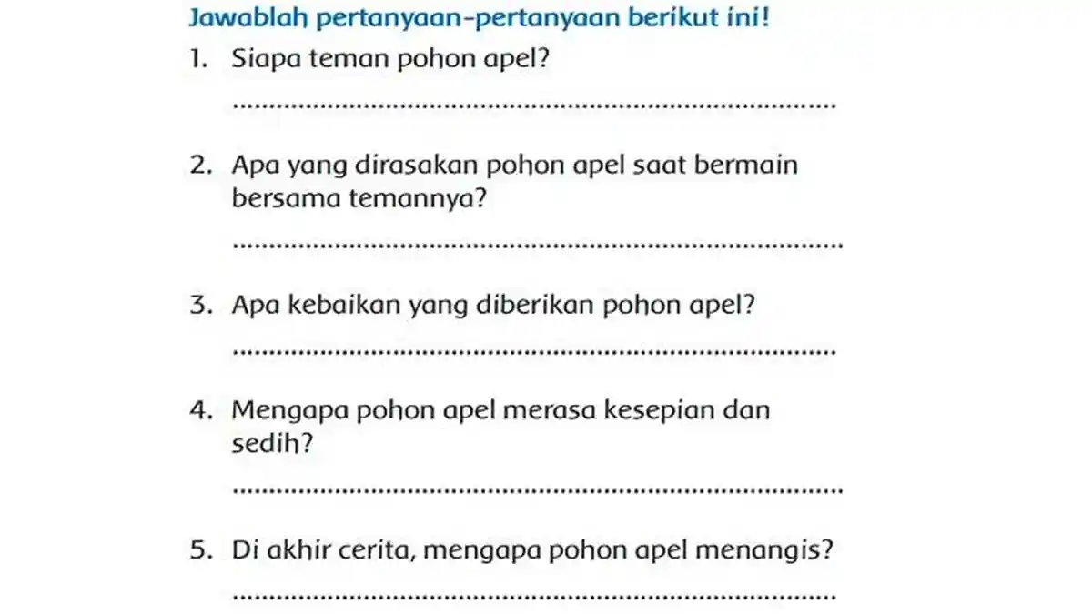 Kunci Jawaban Tema 2 Kelas 3 Halaman 4 Subtema 1 Pembelajaran 1, Ayo Membaca: Pohon Apel yang Tulus