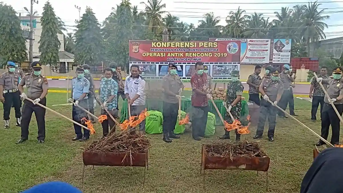 Polres Aceh Timur Musnahkan Narkoba, Hasil Operasi Antik Rencong 2019