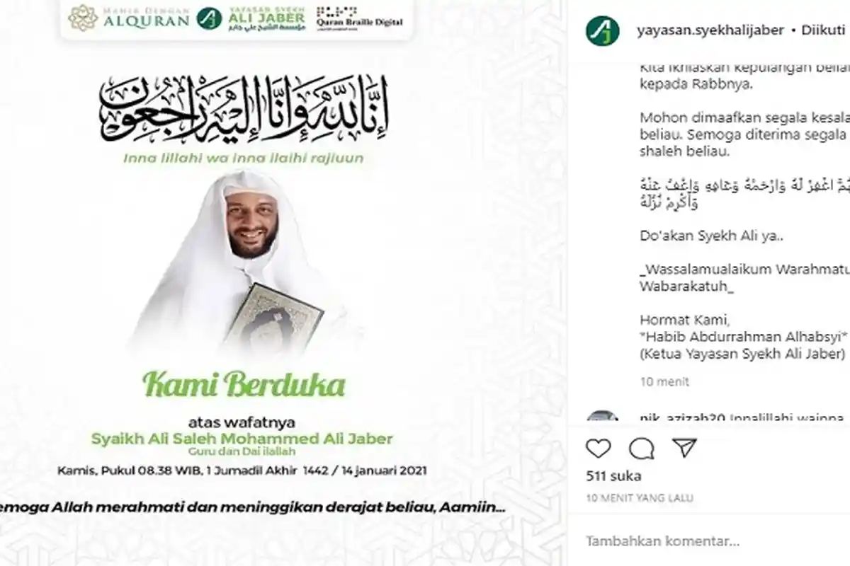 Syekh Ali Jaber Meninggal, Ini Rekam Jejaknya, Umur 13 Tahun Sudah Jadi Imam Masjid di Madinah