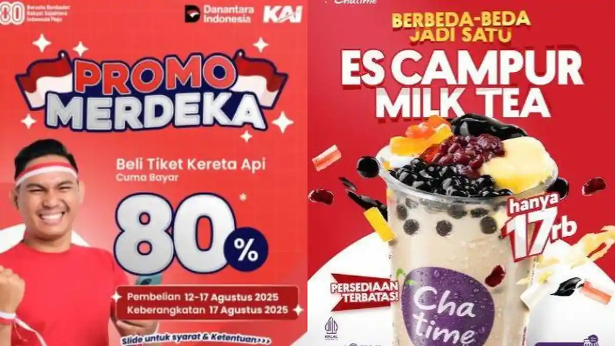 40 Promo 17 Agustus, Cek Diskon  HUT ke-80 RI Menarik: KAI, Wizzmie, Tom Sushi, Chatime hingga Fore