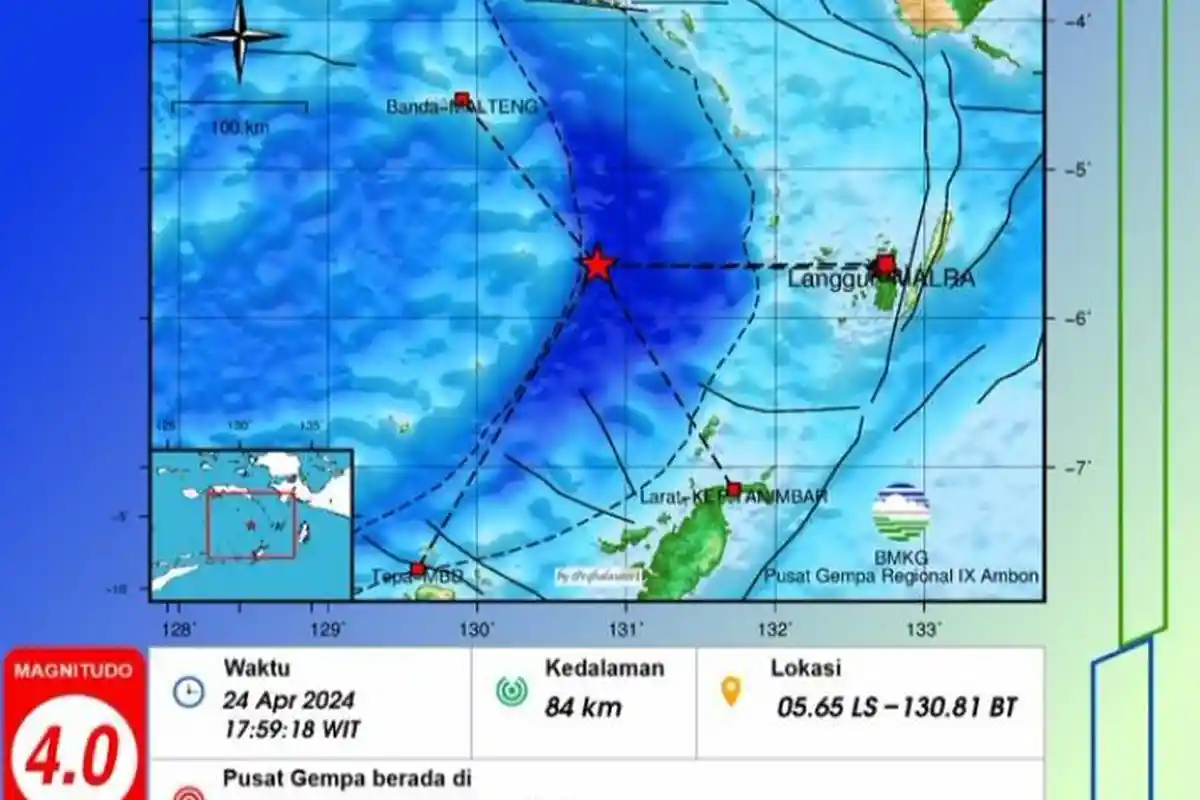 GEMPA Terkini Baru Saja Guncang Banda Maluku Tengah, Rabu 24 April 2024, Info BMKG Magnitudo 4,0 SR