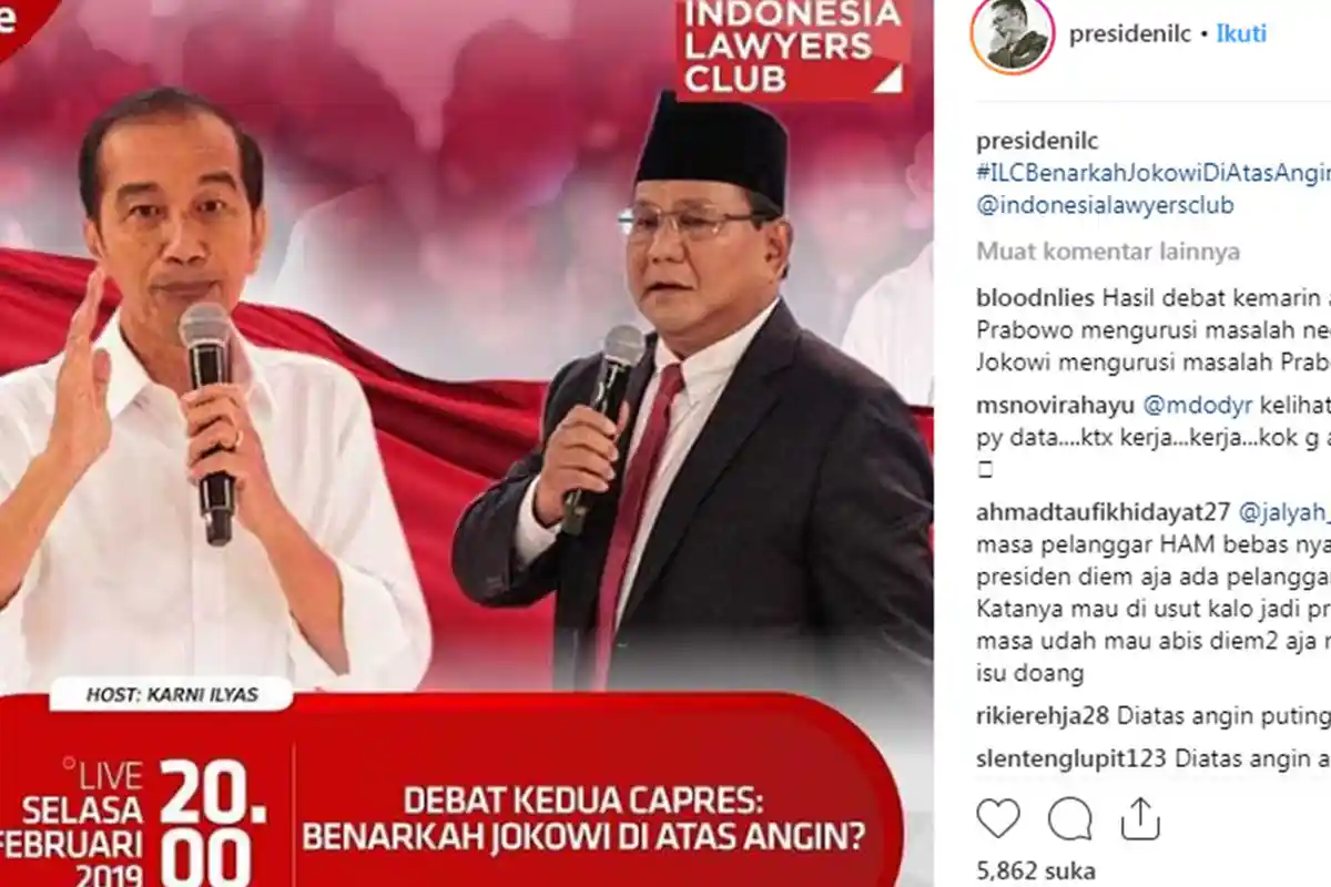 ILC TV One Selasa 19 Februari 2019 Bahas Tema Debat Kedua Capres: Jokowi Di Atas Angin?