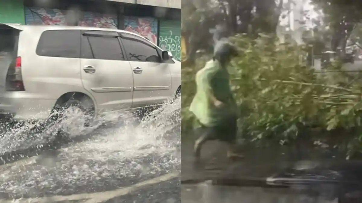 BREAKING NEWS : Hujan Deras Disertai Angin Kencang di Kota Medan, Jalan Banjir dan Ada Pohon Tumbang