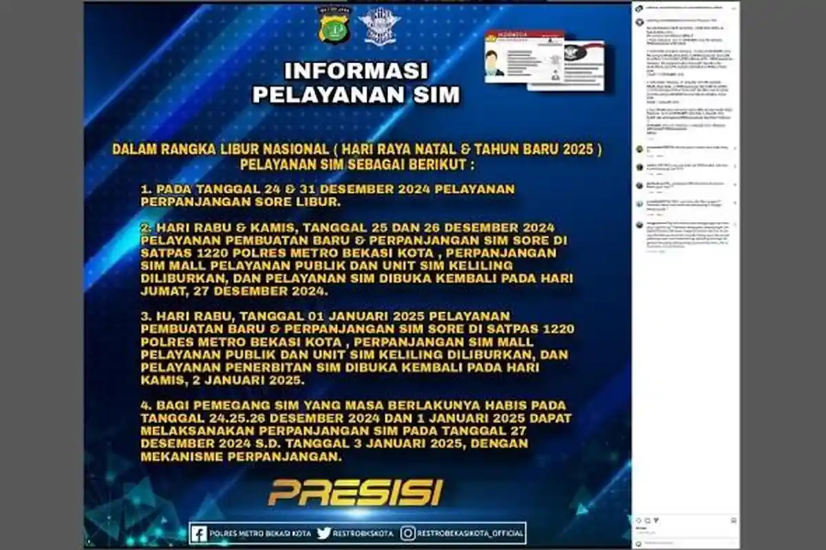Cuti Bersama Hari Raya Natal, SIM Keliling Polres Metro Bekasi Kota, Kamis 26 Desember 2024 Tutup