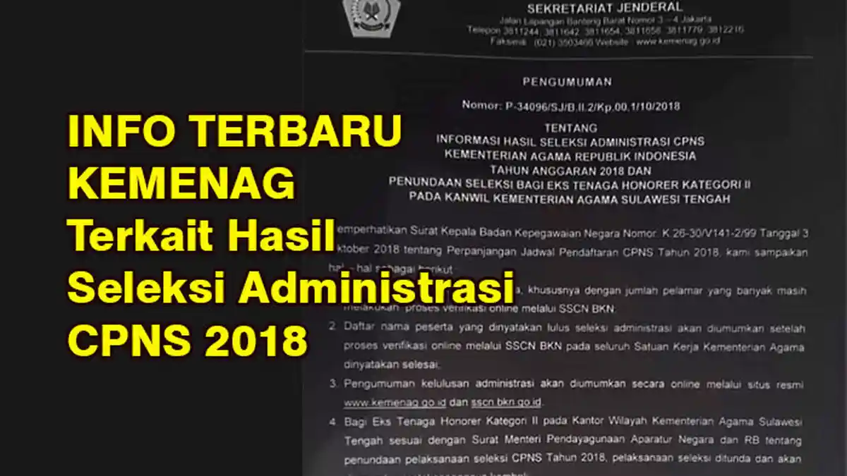 UPDATE Pengumuman Kemenag Terkait Hasil Seleksi Administrasi CPNS 2018, Cek Melalui 2 Situs Resmi
