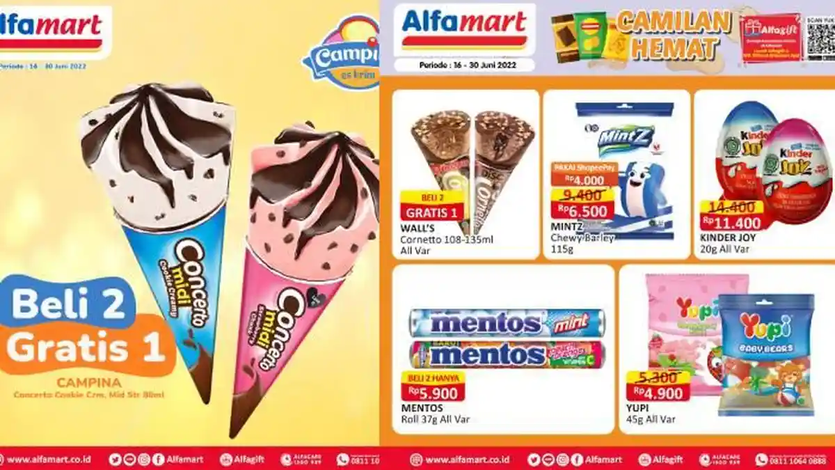 SUPER MURAH Promo Alfamart Camilan Hemat Hingga Akhir Juni 2022: Es Krim Corneto Beli 2 Gratis 1